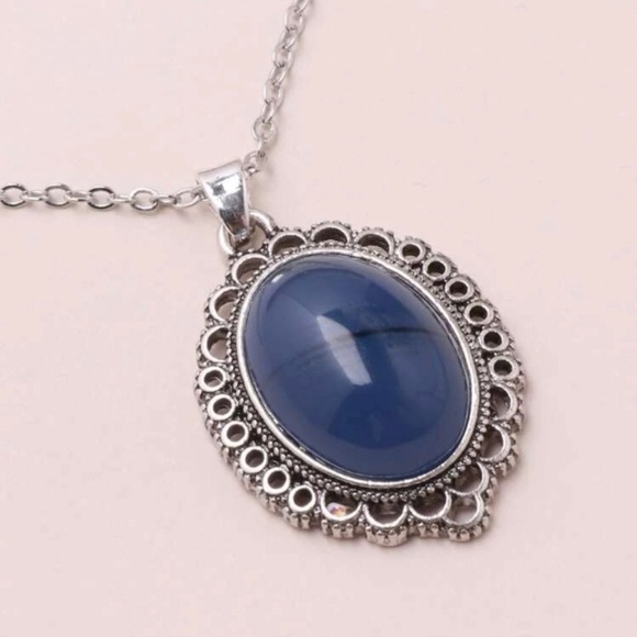 Restock- Blue Oval Stone Pendant Necklace - Picture 2 of 5